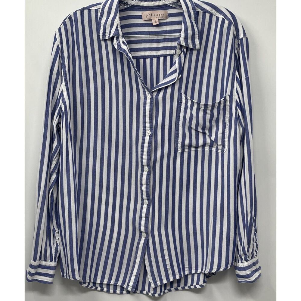 Philosophy Button Down Blouse Size Large Striped Minimalist Preppy Work Wear